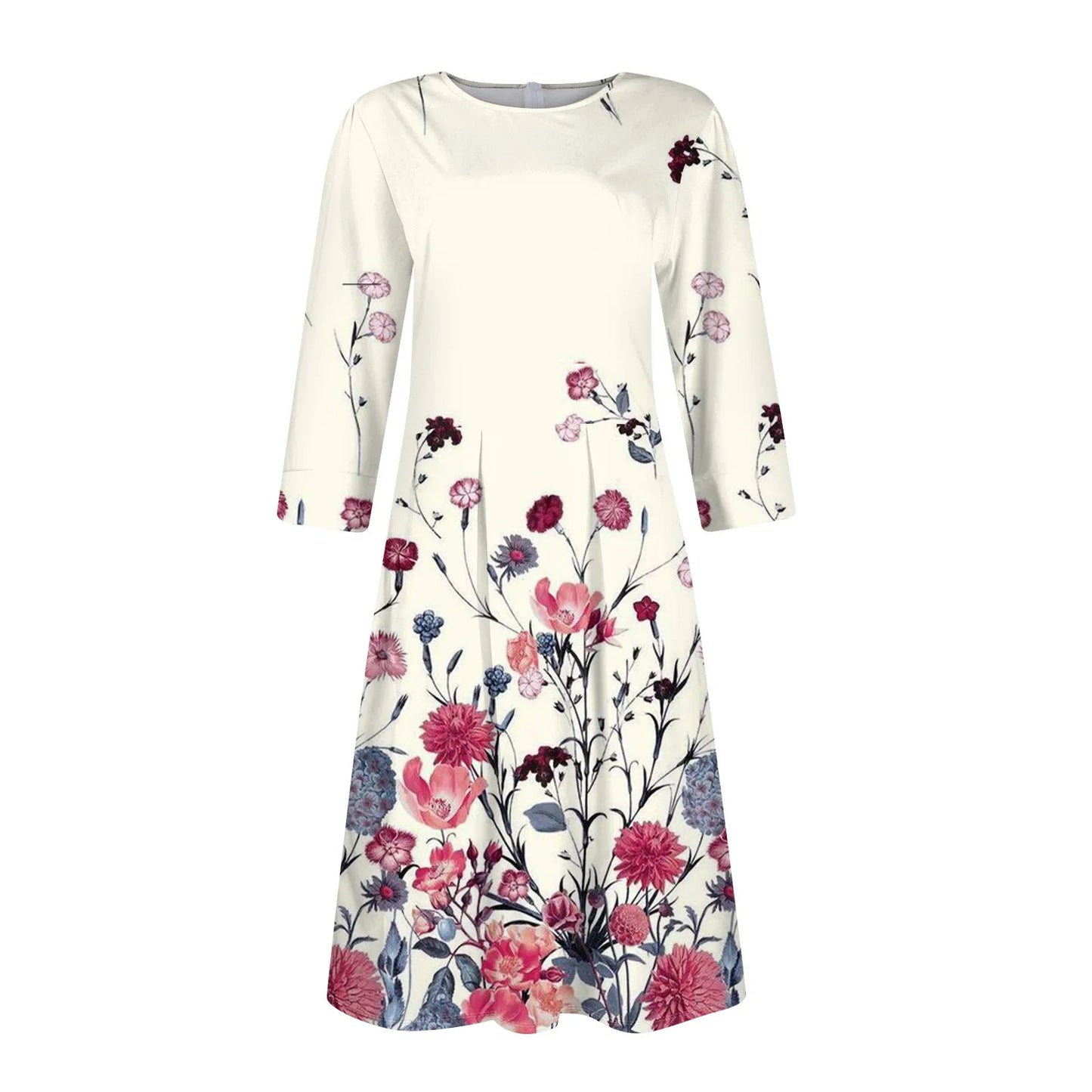 Traf Women 2025 Women'S Casual And Fashionable 3/4 Sleeve Pocket With Back Zipper Dress