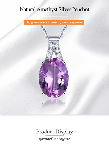 Natural Amethyst Sterling Silver S925 Rhodium Plated 8.5 Carats Genuine Birthstone Big Size Quarts Birthday Gift for Women