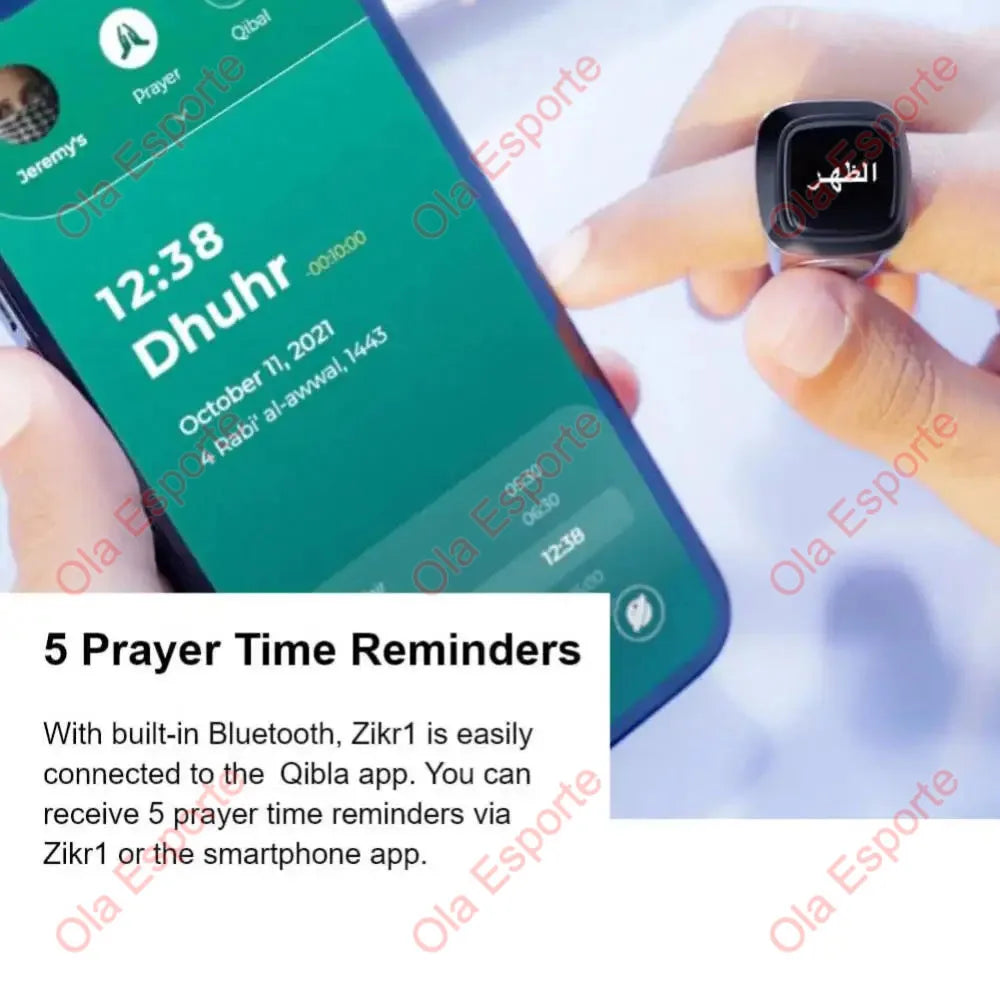 Qibla Smart Tasbih Tally Counter for Muslims Zikr Ring Digital Tasbeeh 5 Prayer Time Vibration Reminder Waterproof Qibla Subhah