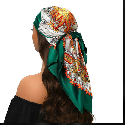 Head Scarf Women Luxury Brand Square 90*90cm Silk Foulard Satin Bandana Cheveux Soft Neckerchief Hijab Hair Scarves For Ladies - AMULET RING STORE