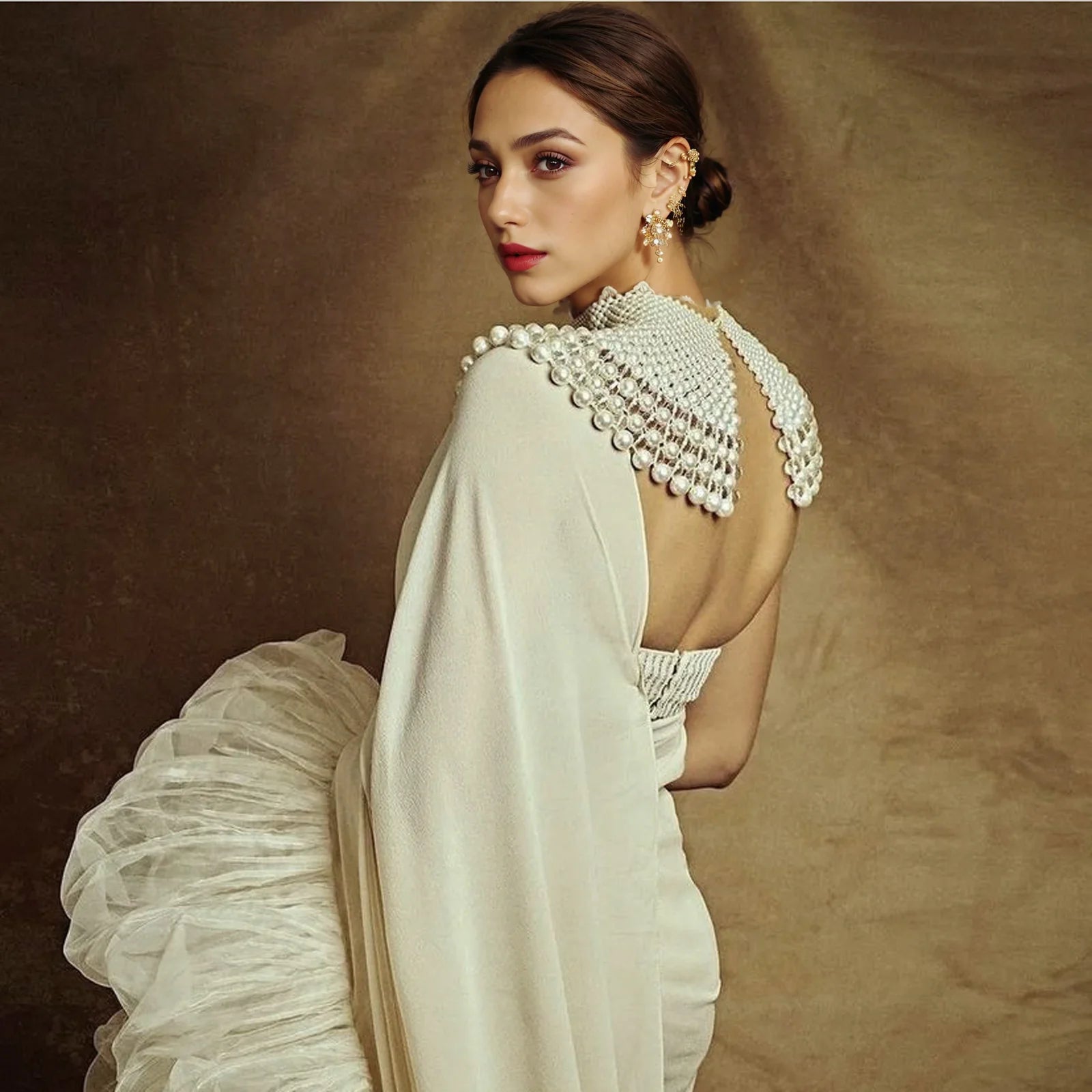 VG68 Pearls Necklace Beaded Neck Chain Bridal Covered Body Chain Women Accessories Off Shoulder Bolero Neck Chain Decoration - AMULET RING STORE