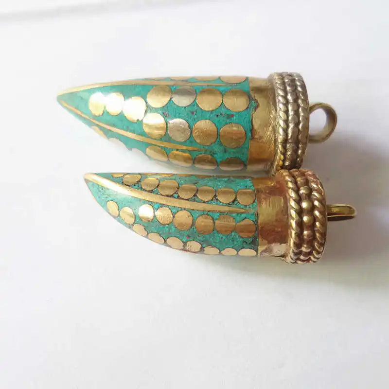 Tibetan Fang Amulet Pendant for Man Copper Inlay Cyan Stone Pendants TBP513