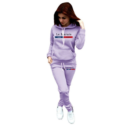 Hot Sales Womens Outfits Printing Casual Hooded Sweatshirt Suits Daily Fitness Sports Jogging Womens Pants Set Fashion Clothing