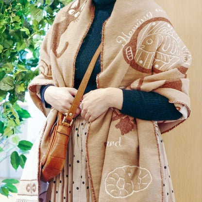 Scarf Shawl Button Dual-purpose Cute Cartoon Witch Kitten Scarf Winter Warm Cute Girl Thickened Warm Japanese Long Scarf Shawl - AMULET RING STORE
