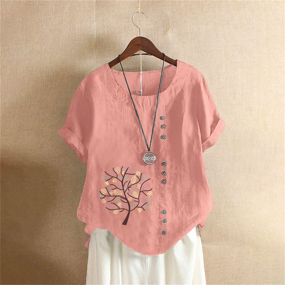 Cotton Linen T Shirt Women's Clothing Summer Retro Ladies Tops Tee Casual Loose Short Sleeve T-shirt Woman Ropa Blusas Tshirt