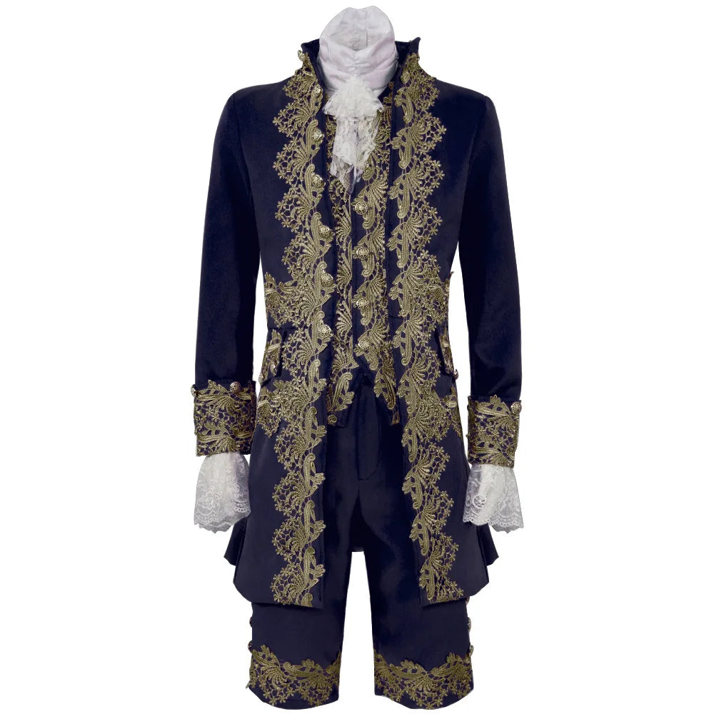 2025 New Medieval Vintage Prince Lace Suits for Men and Women, Halloween Performance Cosplay Three Piece Set(Blazer+Vest+Pants)
