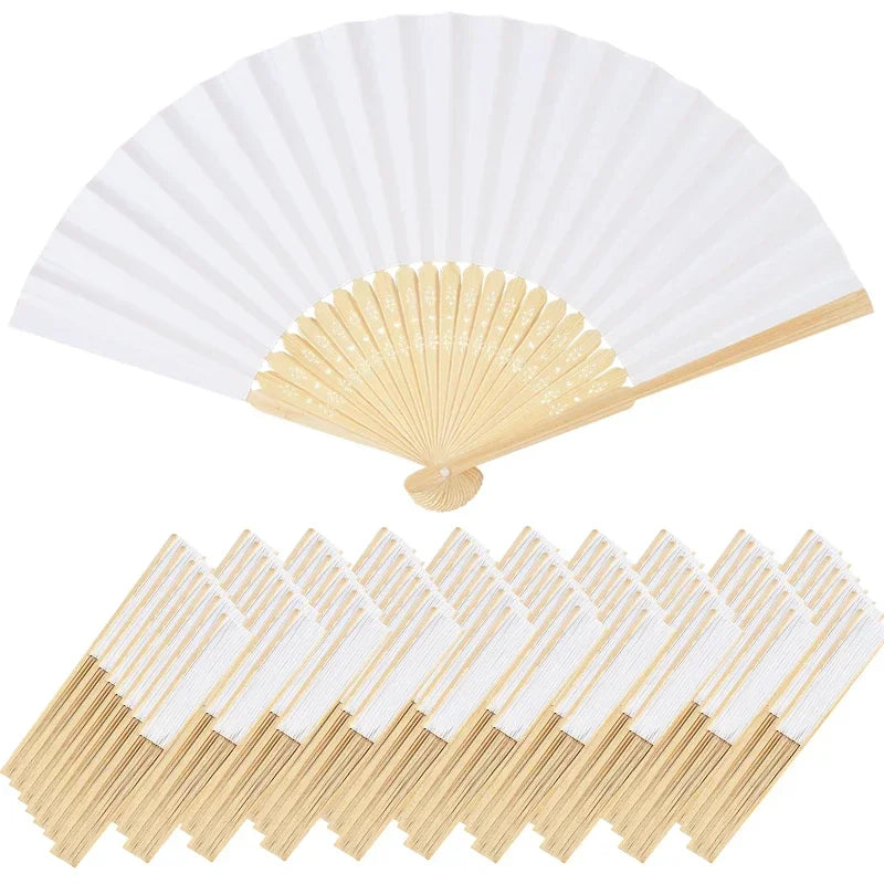 10/20/30pcs White Foldable Paper Fan Portable Chinese Bamboo Fan Wedding Gifts For Guest Birthday Party Decoration Kids Painting - AMULET RING STORE