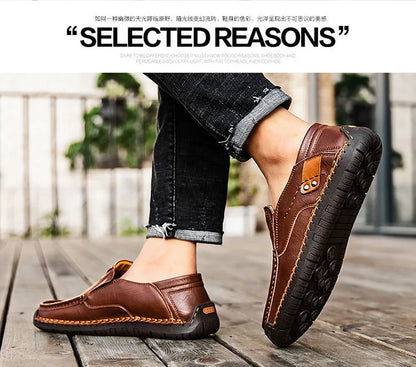 New Handmade Leather Men Shoes Casual Comfortable Men Loafers Slip On Leather Shoes Men Flats Hot Sale Outdoor  Walking Shoes