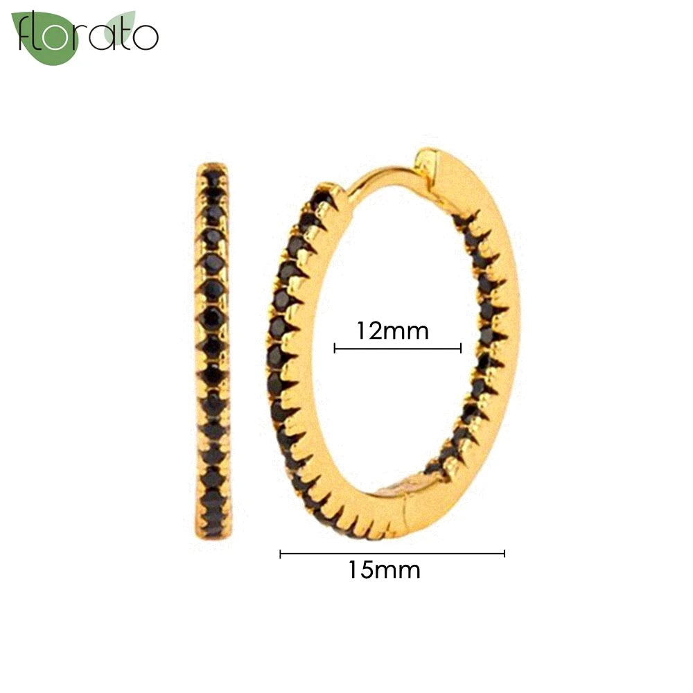 925 Sterling Silver Needle Fashion Round Pendant Small Earrings Luxury Gold Hoop Earrings for Women Premium Black Jewelry Gifts - AMULET RING STORE