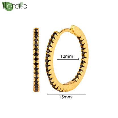 925 Sterling Silver Needle Fashion Round Pendant Small Earrings Luxury Gold Hoop Earrings for Women Premium Black Jewelry Gifts - AMULET RING STORE