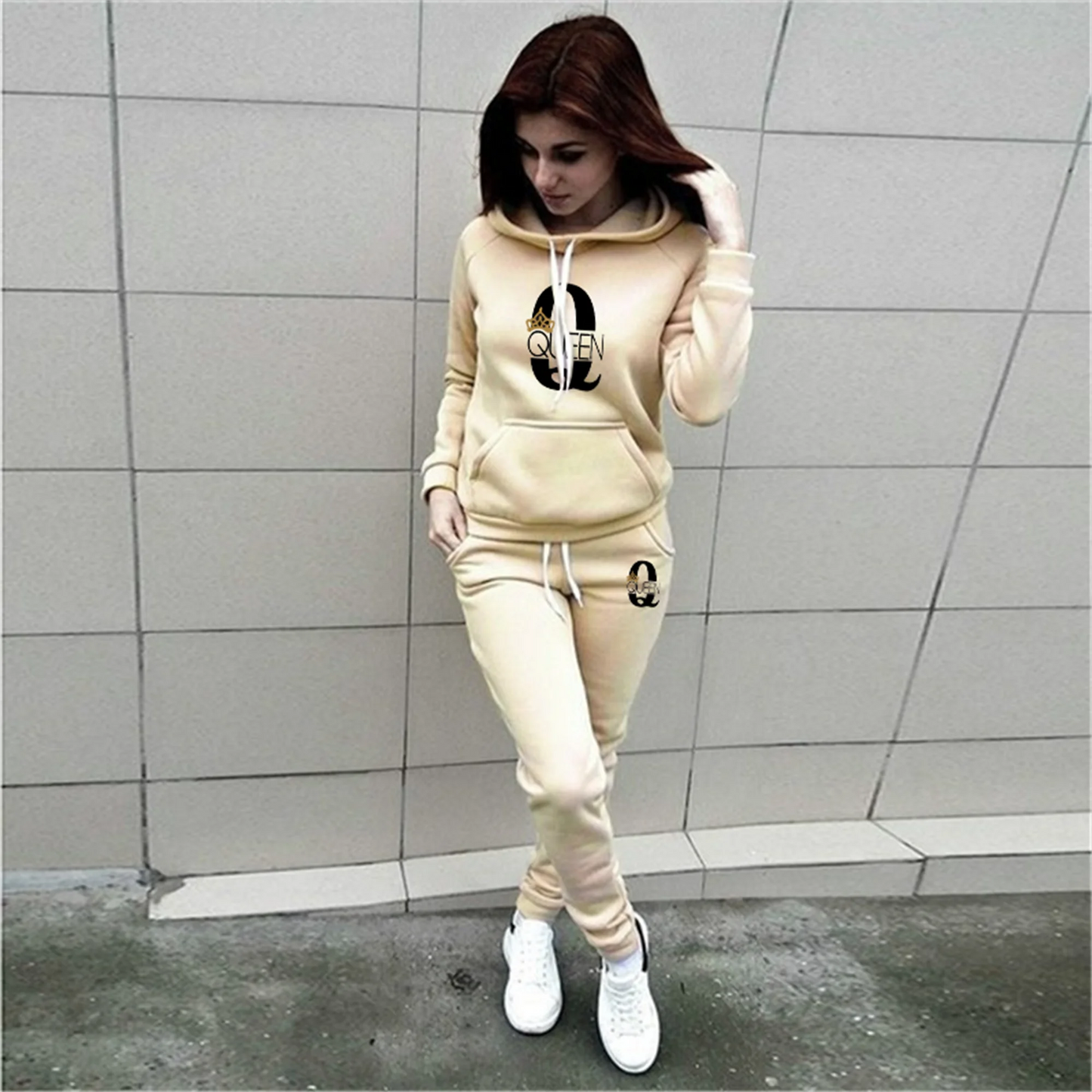 Women's New Queen Printed Sweatshirt Hoodie Sweatshirt and Sweatpants Casual Sports Two Piece Sportswear