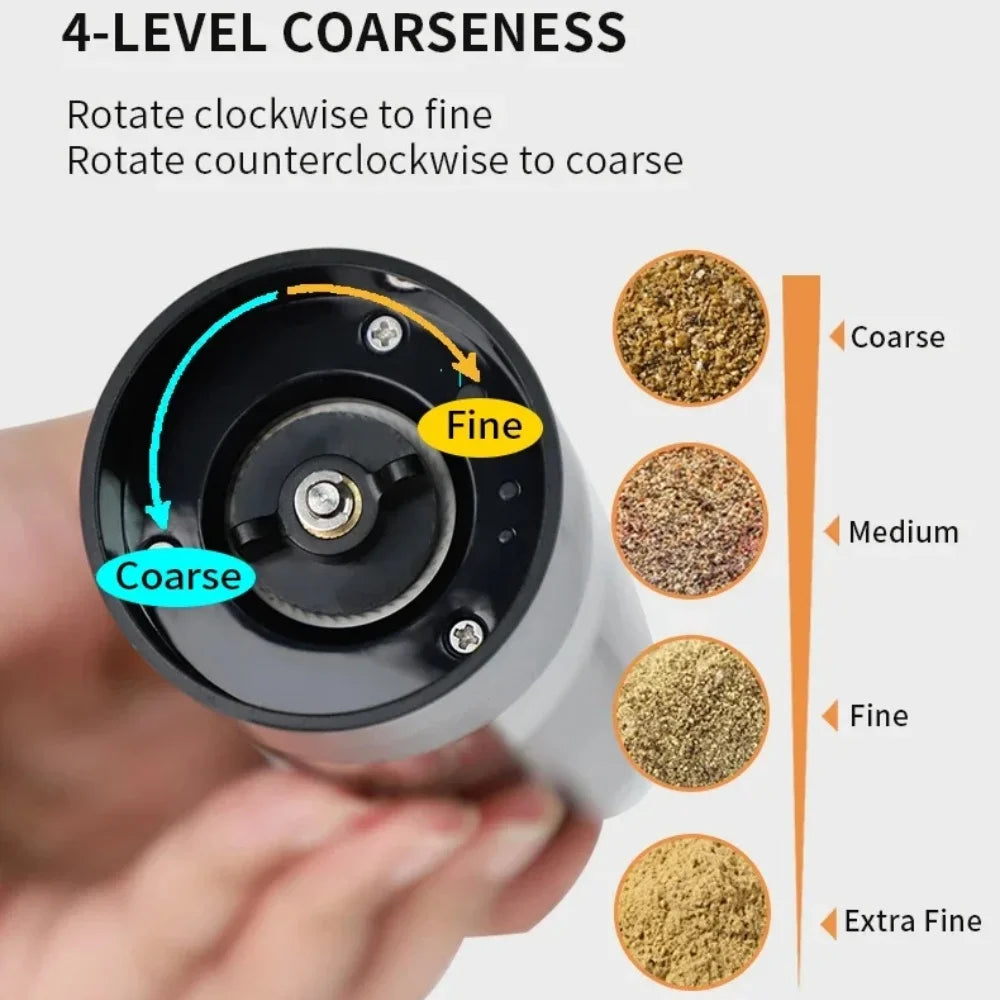 USB Rechargeable Electric Salt and Pepper Grinder Adjustable Coarseness Large Capacity Auto Spices Grinders Kitchen Cooking Tool - AMULET RING STORE