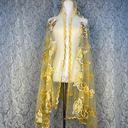on sale 2025 New African Net Hijab Scarf For Muslim Women African Dubai Islam Headscarf Embroidery Shawls voile - AMULET RING STORE
