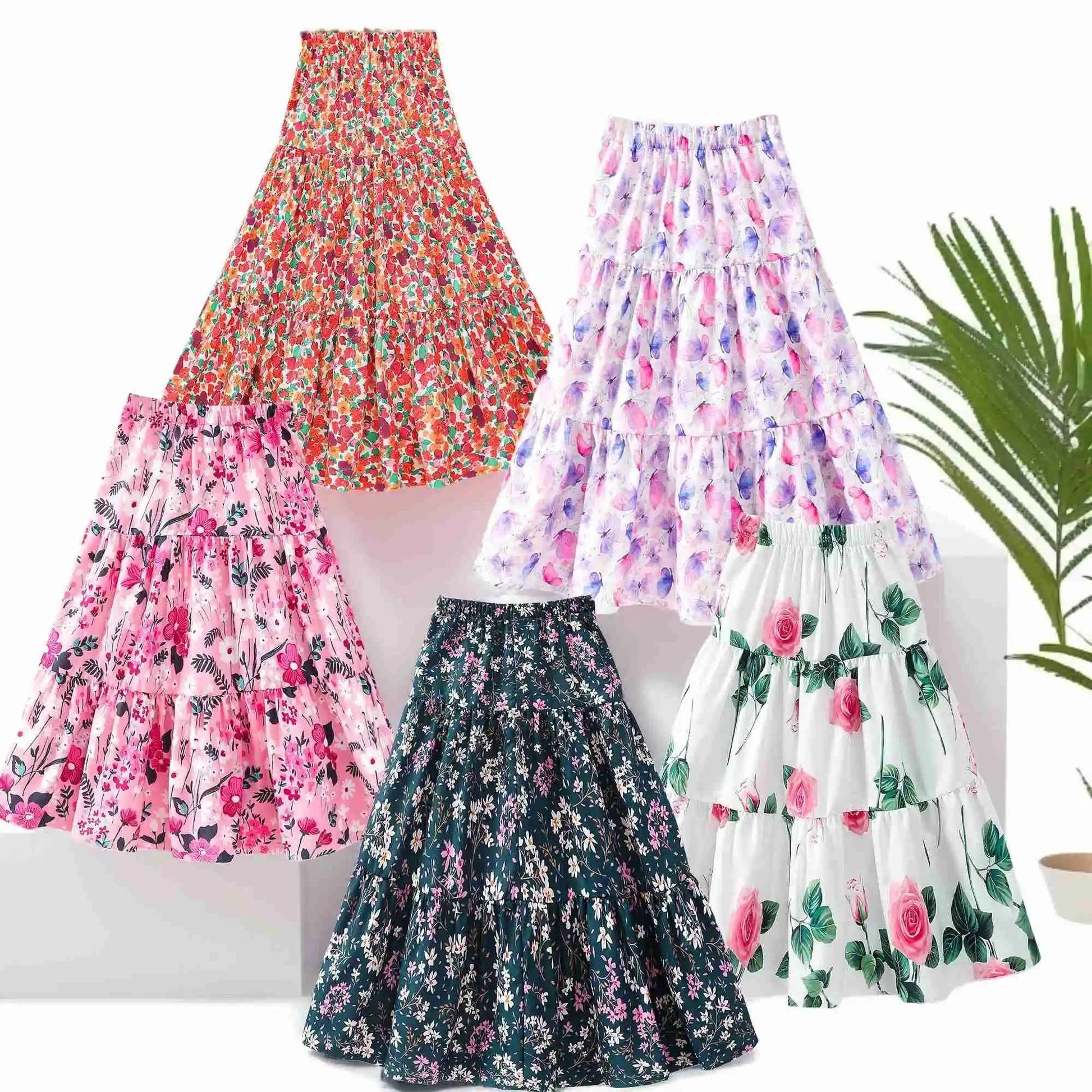2024 Long Skirt Teens Girls Clothing 8-12 Y Summer Style Casual Fashion Floral Butterfly A-Line Birthday Gift Children Skirt