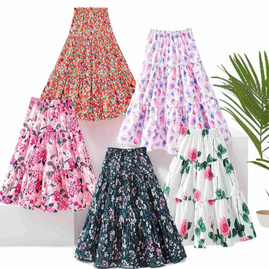 2024 Long Skirt Teens Girls Clothing 8-12 Y Summer Style Casual Fashion Floral Butterfly A-Line Birthday Gift Children Skirt