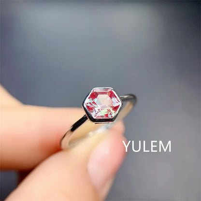 YULEM Hot Selling 6x6mm Hexagon Alexandrite Ring 925 Sterling Silver Adjustble Engagment Rings For Women Anniversary Gift