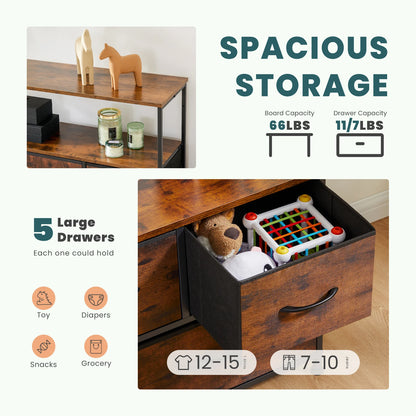 JHK Fireplace TV Stand Dresser For Bedroom With 5 Fabric Drawers Storage Closet Chest Clothes Storage Display Cabinet Furniture