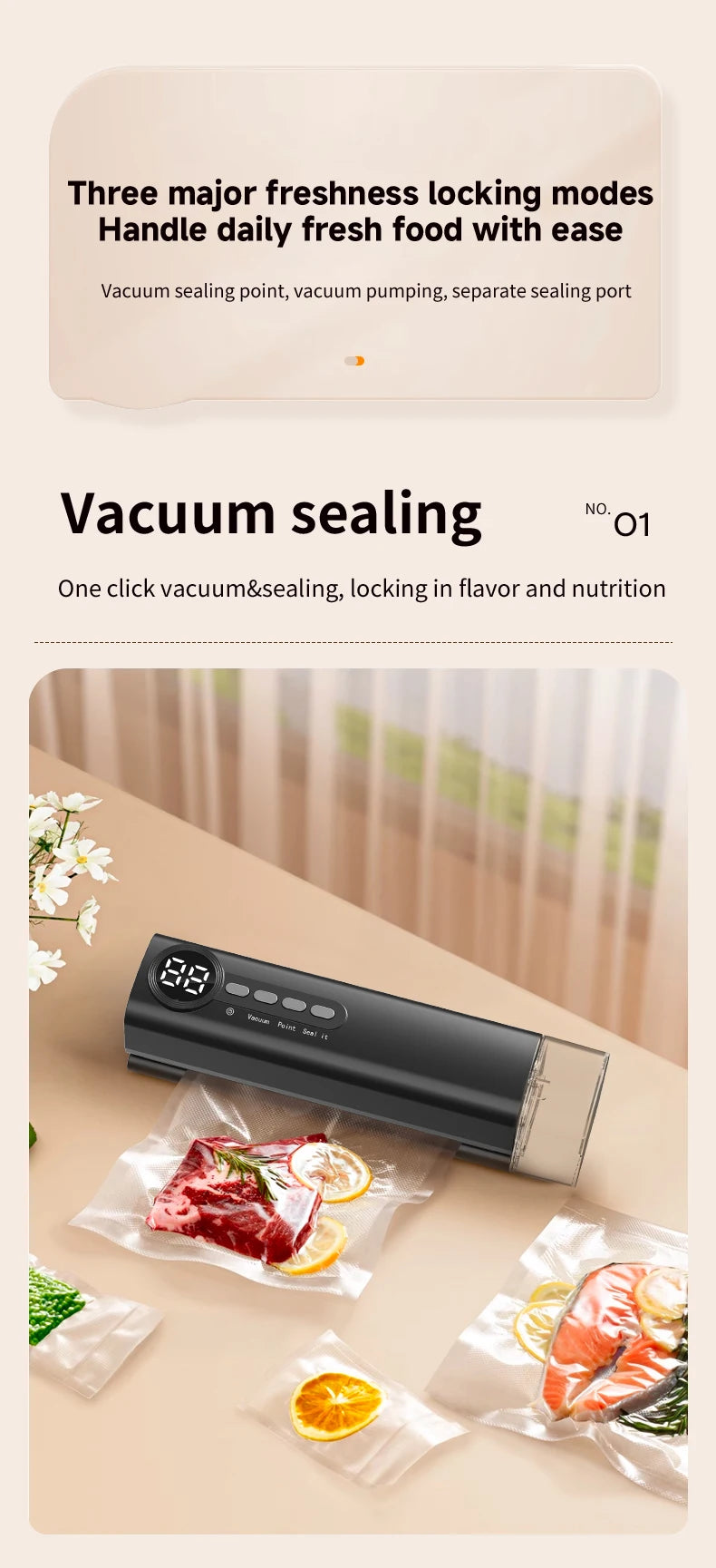 RS-F183H Mini Wireless Food Vacuum Sealing Machine, Digital Multifunctional Charging Magnetic Heat Absorption Sealing Machine. - AMULET RING STORE