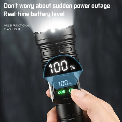 Super Bright Rechargeable LED COB Flashlight With 9 Lighting Modes Multifunction Magnetic Outdoor Waterproof Lamp18650 Battery - AMULET RING STORE