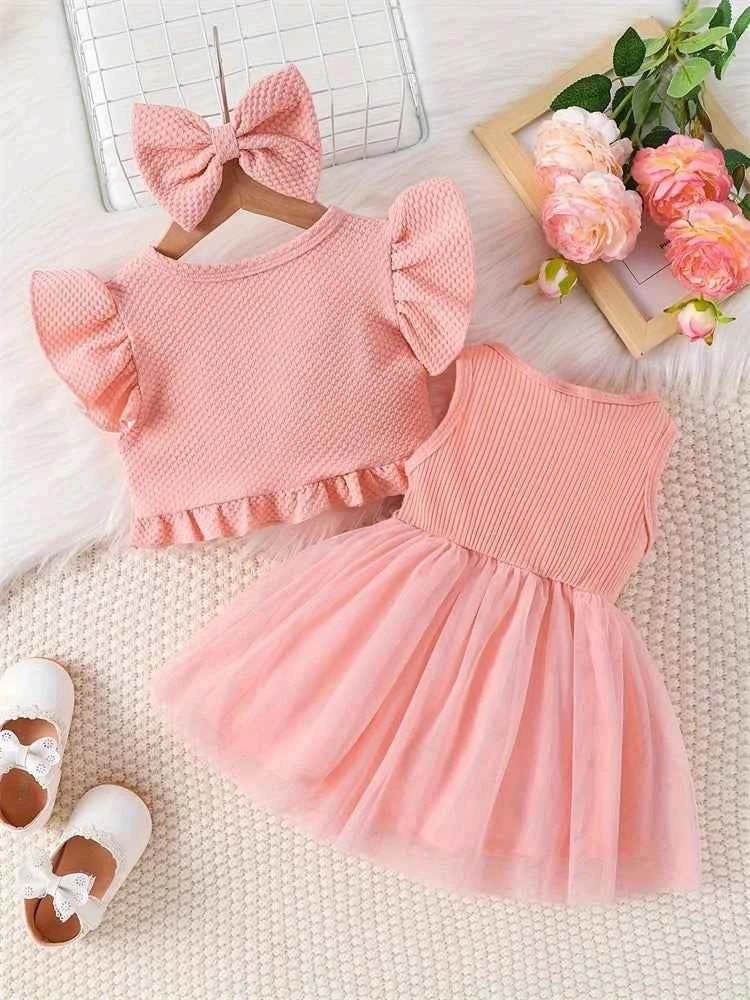 Newborn 2024 Baby Girls Dress Summer Waist Flower Vest Sleeveless Short Top Sweet Girl Lace Mesh Dress