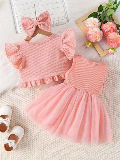 Newborn 2024 Baby Girls Dress Summer Waist Flower Vest Sleeveless Short Top Sweet Girl Lace Mesh Dress