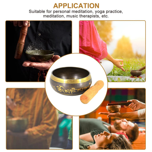 Buddha Sound Bowl Tibetan Bell Yoga Meditation Bowl Metal Singing Bowl Striker Chanting Bowl Brass Chime Handicraft Music - AMULET RING STORE