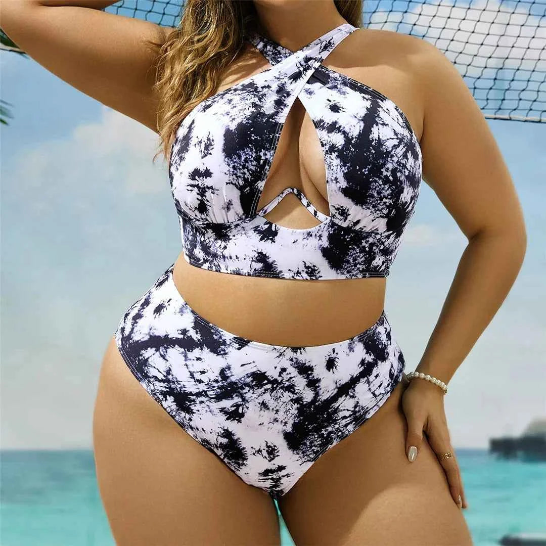 New 0xL-4XL printed bikini large size swimwear plus size women swimsuit female two-pieces bikini set bather bathing suit k5630