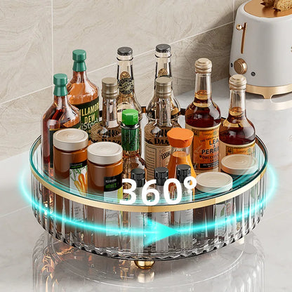 360° Rotating Condiment Rack Multi-functional Kitchen Condiment Round Storage Rack Plastic Transparent Fruit Bowl Container - AMULET RING STORE