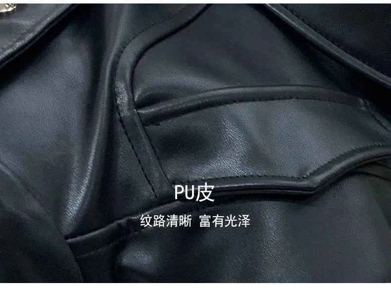 Mauroicardi Spring Autumn Cool Black Cropped Faux Leather Jacket Men Rivet Long Sleeve Zip Up Luxury Punk Style Emo Clothes 2025