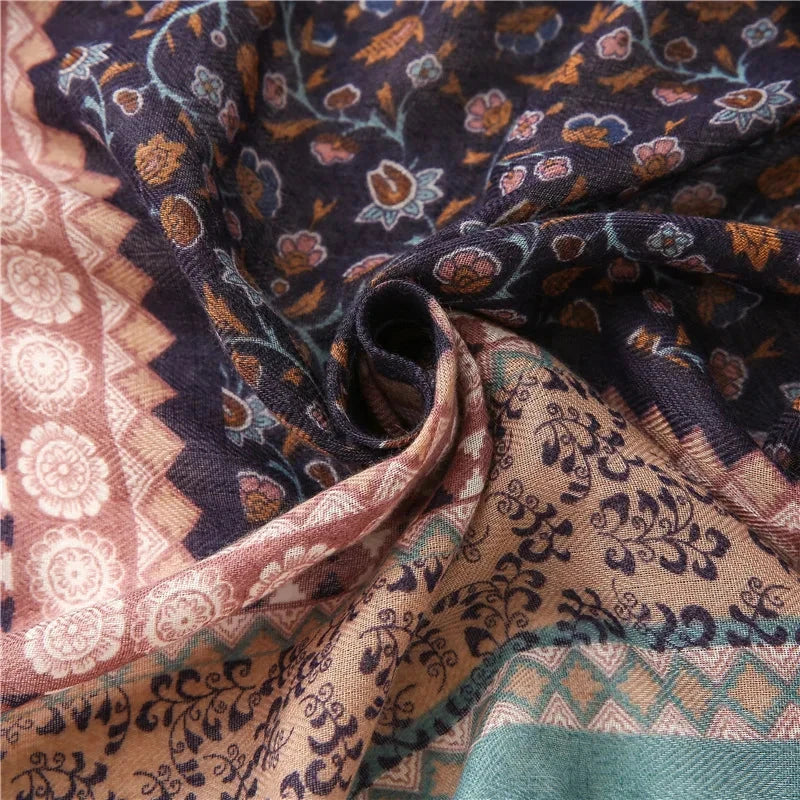 2025 Luxury Retro Bohemian Floral Women Viscose Scarf Designer Shawl Cotton Linen Feeling Tassel Pashmina Muslim Hijab Wrap