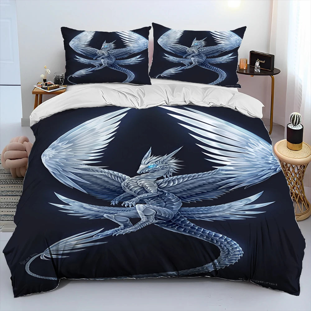 Dragon Cartoon Comforter Bedding Set,Duvet Cover Bed Set Quilt Cover Pillowcase,King Queen Size Bedding Set for Adult Child Gift