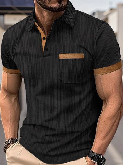 Men s Summer Lapel T-Shirt with Stylish Contrast Colors and Short Sleeves - Perfect for Beach Vacations and Streetwear Fashion