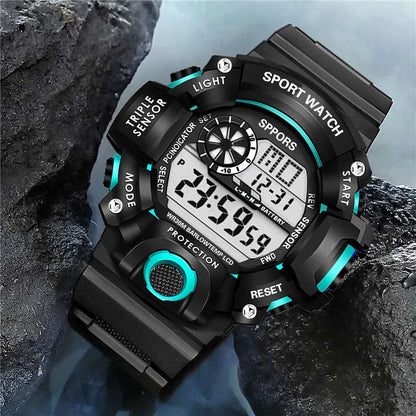 Fashion Men's Watch Sports Electronic Wristwatch Large dial Multifunctional Waterproof Luminous Alarm Kids Male's Military Watch - AMULET RING STORE