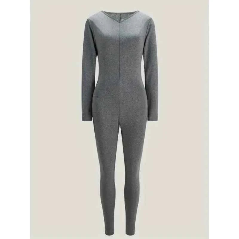 Plus Size 1XL-5XL New Women Sexy Sports Jumpsuits Autumn Solid Long Sleeve Bodycon Fashion Rompers
