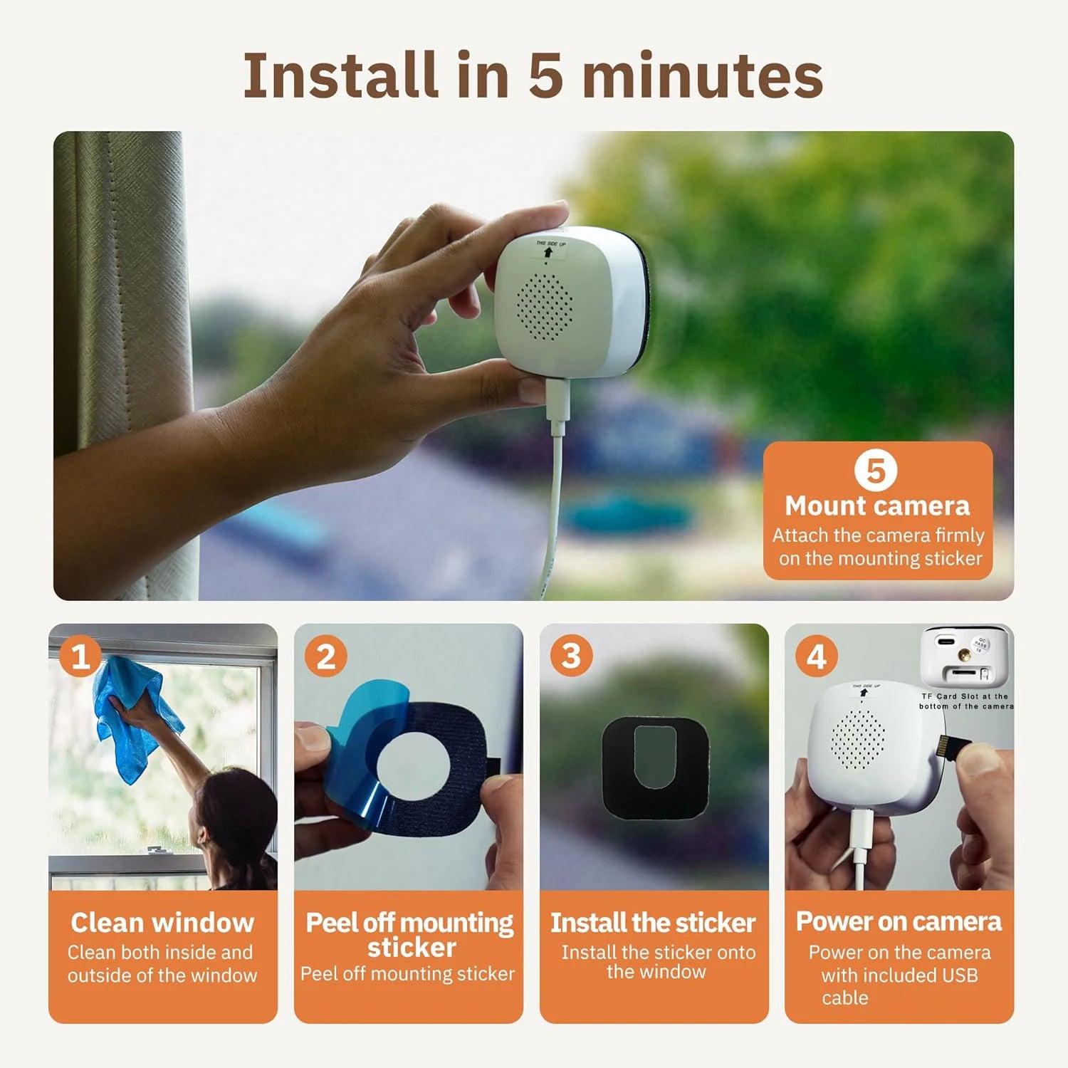 1/2PCS Window Camera - Replaces Outdoor Cameras | 2.4/5GHz Wi-Fi | 3MP Resolution | Full-Color Night Vision Through Window | - AMULET RING STORE