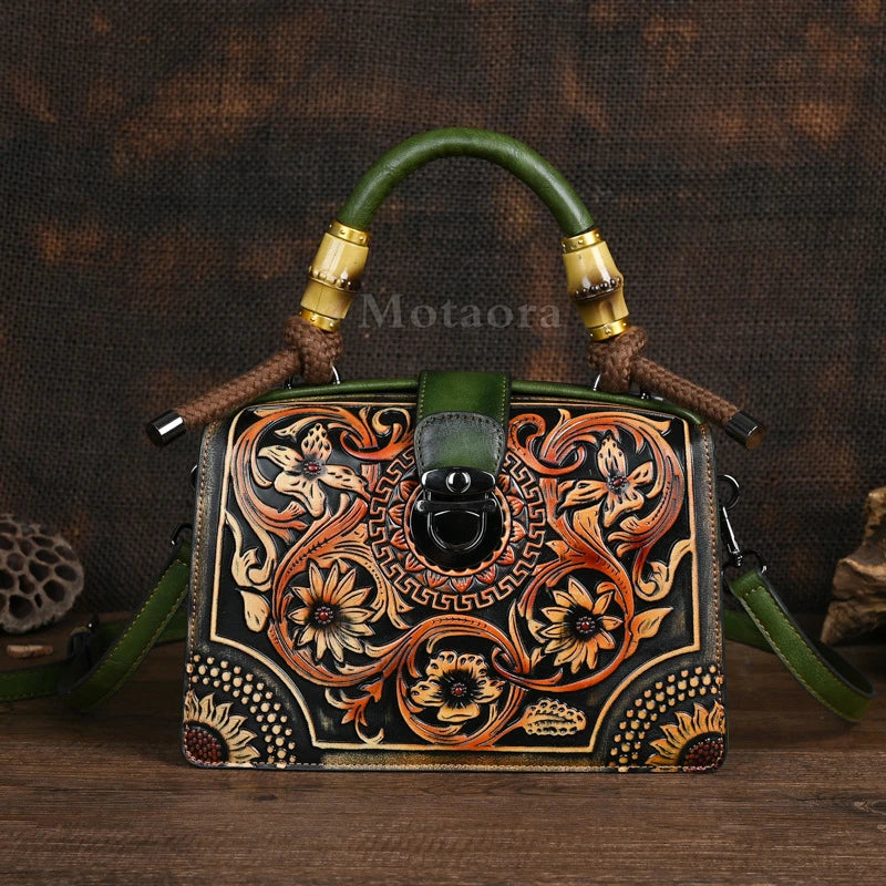 Motaora New Embossed Shoulder Bag For Women's 2025 Vintage Handmade Handbag Female PU Leather Big Capacity Crossbody Bags Purse