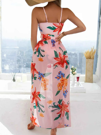 3 Pieces Floral Print Knot Front Bikinis 2025 Women Ruffle Swimwear Female High Waist Swimsuit With Beach Skirt Bathing Suit