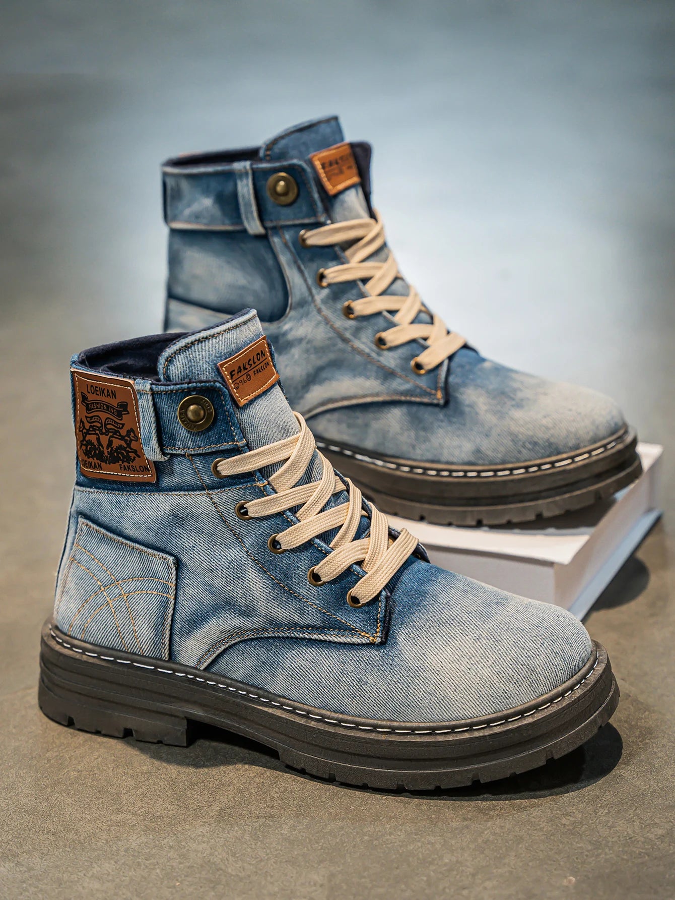 Men's high top denim boots, casual sports shoes, trendy and fashionable men's boots