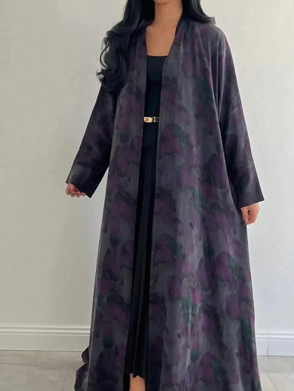 Loose Abaya Women Full Sleeve Printed Open Front Abayas Casual Kaftans Jilbabs Islamic Maxi Dresses Middle-East Ethnic Clothing - AMULET RING STORE