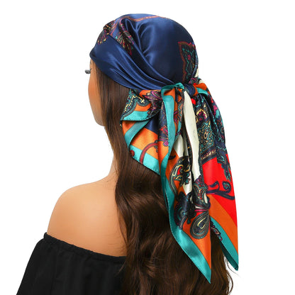 Head Scarf Women Luxury Brand Square 90*90cm Silk Foulard Satin Bandana Cheveux Soft Neckerchief Hijab Hair Scarves For Ladies - AMULET RING STORE