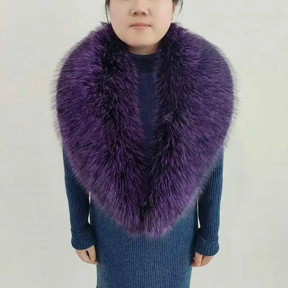 Large Winter Faux Fox Fur Scarf Women Jackets Warm Fluffy Shawl Fashion Artificial Fur Collar And Cuff Set Fluffy Scarves Female