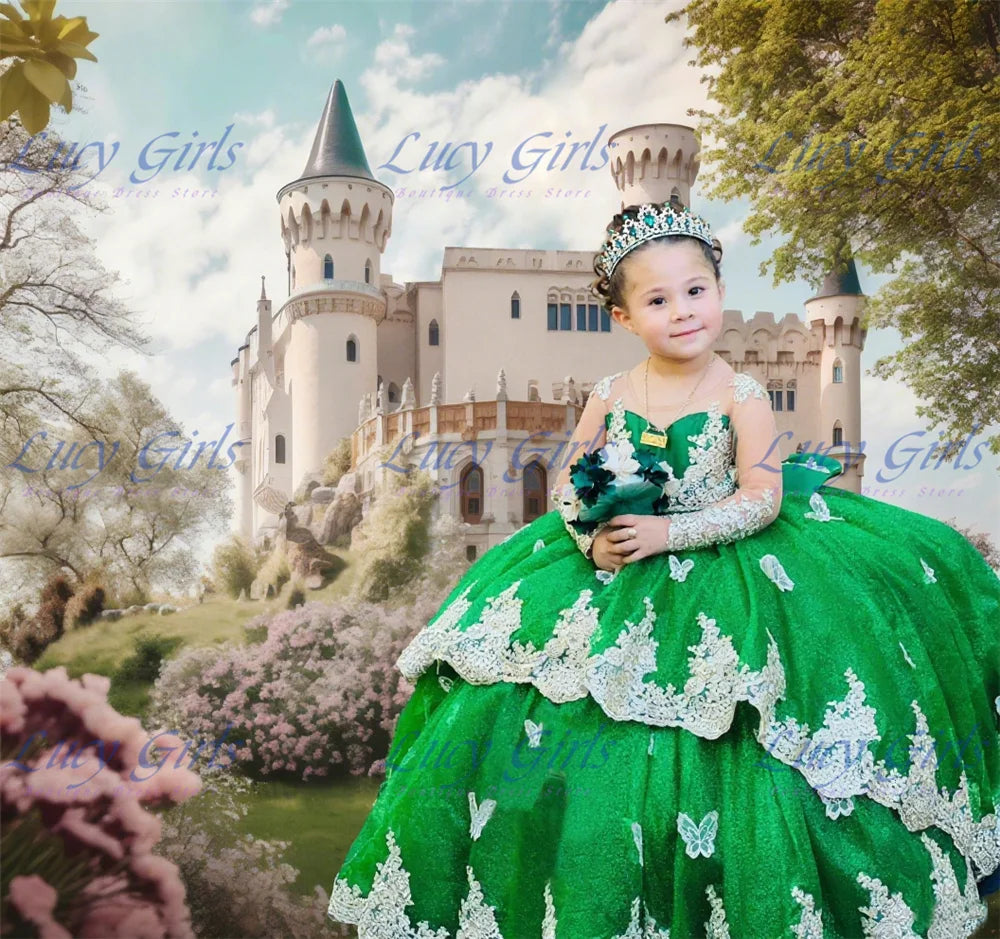 Elegant Quality Dark Blue Flower Girl Dress Tulle Fluffy Exquisite Lace Applique With Bow Little Princess Birthday Party Gowns