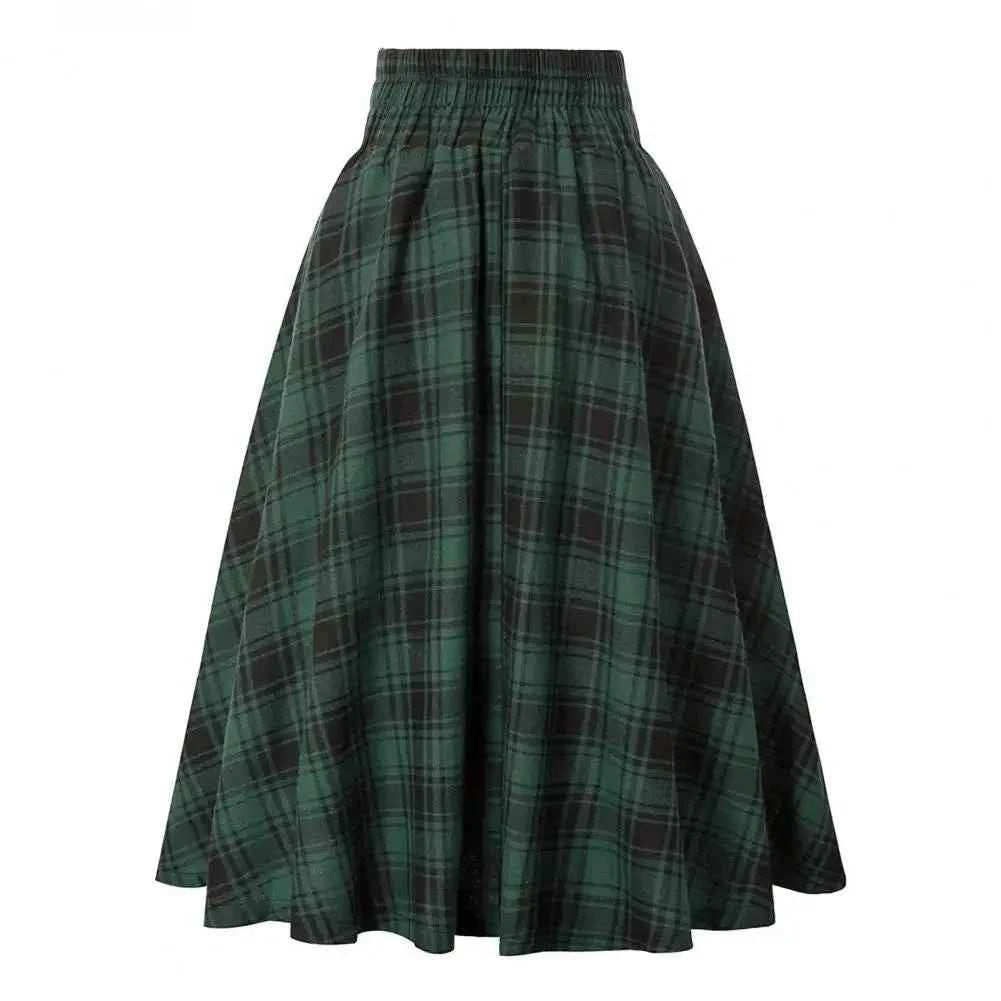 High Waist Plaid Swing Skirt Faionable Large Flounce Midi Skirt Women's Premium Clothing A-Line Silhouette Umbrella Skirt