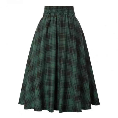 High Waist Plaid Swing Skirt Faionable Large Flounce Midi Skirt Women's Premium Clothing A-Line Silhouette Umbrella Skirt