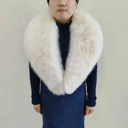 Large Winter Faux Fox Fur Scarf Women Jackets Warm Fluffy Shawl Fashion Artificial Fur Collar And Cuff Set Fluffy Scarves Female