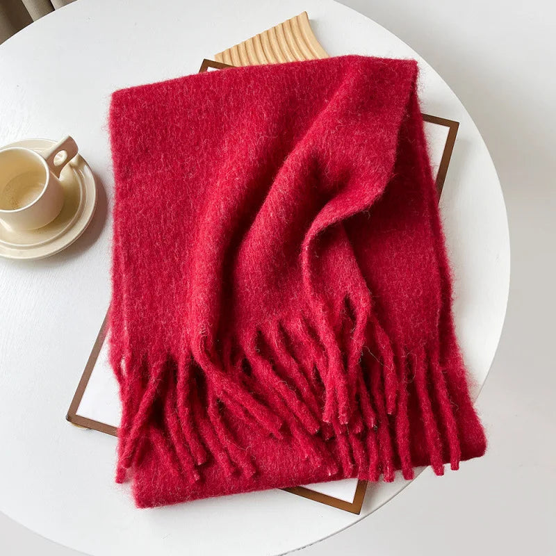 Korean Version Stylish Solid Scarf Women Men Autumn Winter Wool Blend Soft Pulled Mufller Female Male Versatile Pink Shawl Girl