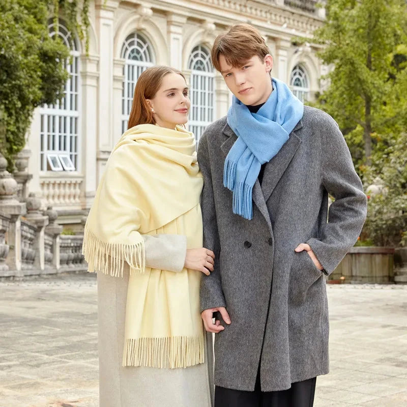 Classic Simple Solid Wool Blend Scarf Women Men Fall Winter High Quality Woolen Shawl Thick Warm Tassel Muffler Female Male Wrap