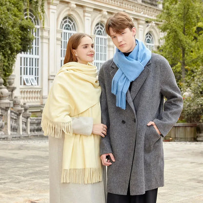 Classic Simple Solid Wool Blend Scarf Women Men Fall Winter High Quality Woolen Shawl Thick Warm Tassel Muffler Female Male Wrap