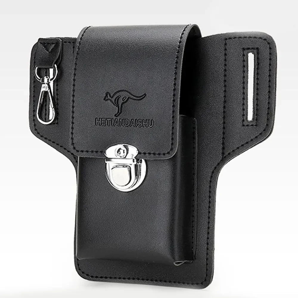 Men Leather Vintage Pack Waist Bag Belt Clip Phone Holster Travel Hiking Cell Mobile Phone Case Cover Belt Pouch Purse Belt - AMULET RING STORE