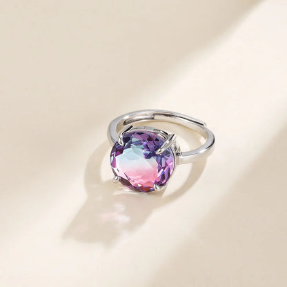 Monkton Sparkly Lavender Glass Y2k Bridal Rings for Women 12MM Round Artificial Stone Wedding Ring Plated with 925 Silver Кольцо